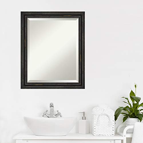 Amanti Art Vanity Wood Framed Bathroom Mirror, Glass Size 20 X 16, Rustic Pine Narrow Black #TOP5