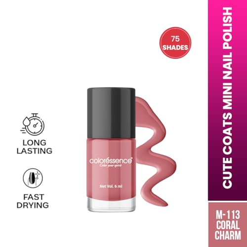 Image of Coloressence Cute Coats Long Lasting Nail Paint | Chip Resistant | Quick Dry | One Swipe Application | Toxin Free|Coral Charm-6ml