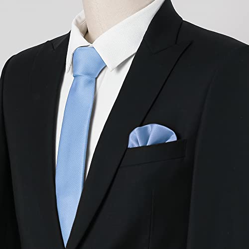 Allegra K Tie Set For Men Satin Necktie Bowtie Pocket Square Solid Color For Wedding Business One Size Sky Blue #TOP5