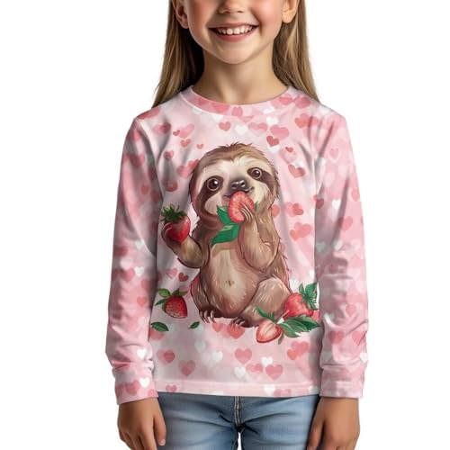 Image of Girls Cartoon Print Long Sleeve Graphic Tee Casual Crew Neck T-Shirts for 3-16 Years Little Girls