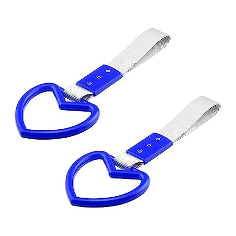 Fekey&JF 2PCS Tsurikawa Rings Heart-Shaped Car Hand Strap, Rear Bumper Warning Loop Janpanese Heart Handle for SUV, Subway, Bus, Auto Interior Exterior Warning Decoration (Blue/White) Cover
