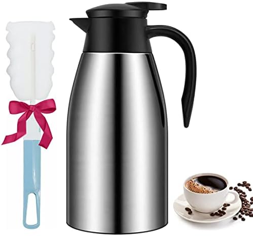 Coffee Carafe for Keeping Hot,68oz/2L Thermal Carafe for Hot Liquids,Insulated Coffee Thermos Carafe,Stainless Steel Thermal Pot Flask,Dual Wall Insulated Water Tea Beverage Dispenser & Cleaner Brush