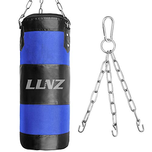 Luniquz Punching Bag for Kids Adults, Unfilled Hanging Boxing Bag with Mount Set for MMA Muay Thai Sparring, 31" in Blue