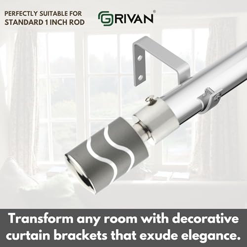 Image of GRIVAN Stainless Steel Curtain Holder Set for Door Window Wall Suitable for 1 Inch Rod Curtain Bracket Support Knobs Accessories (Grey, Pair of 2)