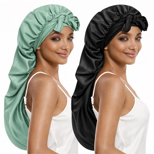 DEMAZALO Silk Long Bonnet for Braids & Curly Hair, Silk Satin Bonnet for Sleeping, Extra Large Bonnets for Women Braid