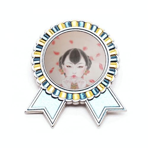 Broche chinoise rouge pour femme motif peinture de beauté traditionnelle en métal M