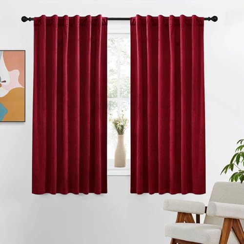 Kikiry Red Curtains 42" W x 63" L Burgundy Solid