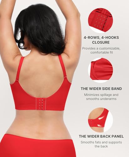 Image of SHAPELLX Bra Wireless Comfy Stretchy Bralatte Lounging Everyday Bras Red L | No wire, light support, unpadded, 4-row hook, comfort, breathable, seamless, back smoothing, for lounge sleeping daily wear