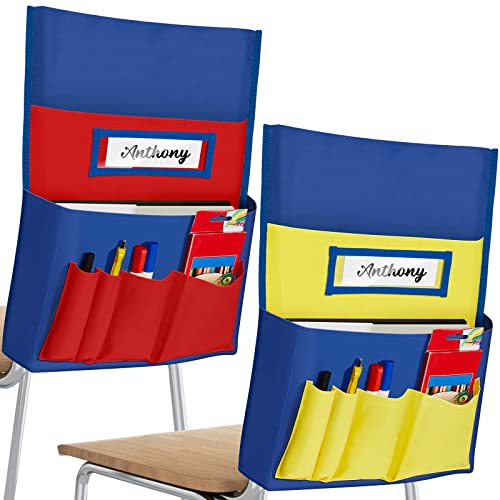 2 Stück Schreibtischstuhl-Rückenlehnen-Organizer mit 5 Taschen, Studentenstuhltaschen für Klassenzimmer, Schule, Stuhl, 38.1x48.2 cm (rot, gelb) Cover