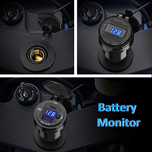 Image of Qidoe Motorcycle Power Adapter Waterproof Hella Din Plug to USB Adapter with ON-Off Switch 30W USB C PD3.0 Din USB 18W QC3.0 Quick Charge Aluminum Voltmeter Triumph Motorcycle Accessories