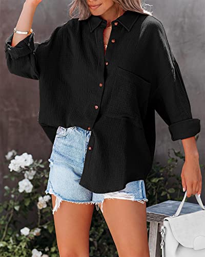 Image of NOLLSOM Casual Shirts for Women Long Sleeve Button Down Blouses Fall 2026 Solid Color Trendy Tops with Pocket
