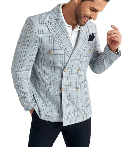 Men's Suit Jacket Blazer Casual Plaid Stripe Slim Fit Sport Coats Blazers Double Breasted Mens Tuxedos Jackets3