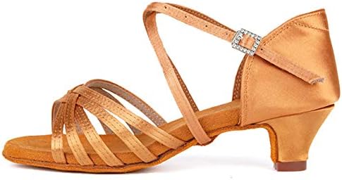 TINRYMX Girls&Women Latin Dance Shoes Silk Ballroom Salsa Tango Professional Performance Practice Dance Shoes,US 7