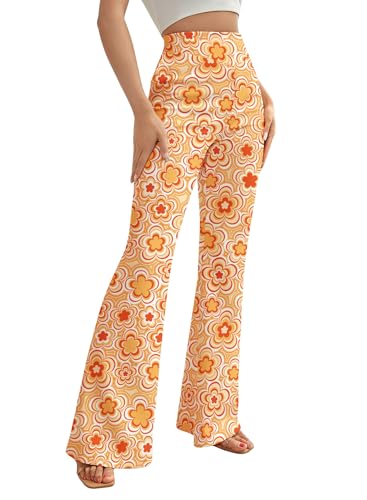 70s Flare Pants for Women - EDC Rave Festival Outfit High Waist Bell Bottom Boho Cute Groovy Disco Trousers(Orange, S, 1050e)