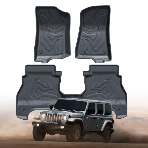 TPE All-Weather Floor Mats for Jeep Gladiator JT 2020-2025 | Custom Fit Floor Liners | 1st & 2nd Row Protection | Durable, Odorless, Easy to Clean (3-Piece Set, Black)