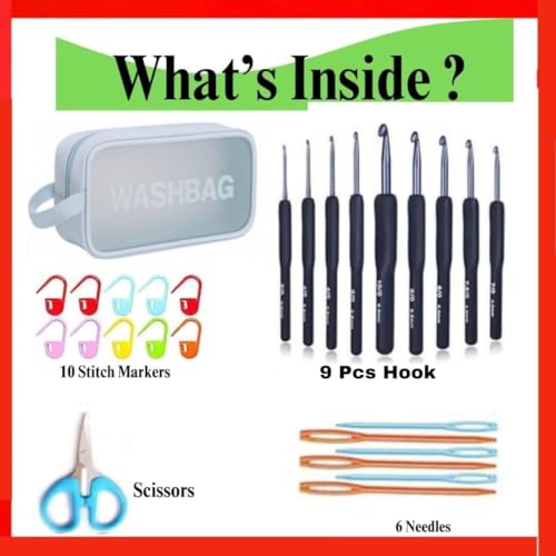 Image of Premium Crochet Kit for Beginners - 9 Ergonomic Crochet Hooks (2mm-6mm) with Yarn Balls, Stitch Markers, Yarn Needles, Scissors & Storage Bag | Complete Knitting & Crochet Set for Adults & Kids (Dark Blue Kit)