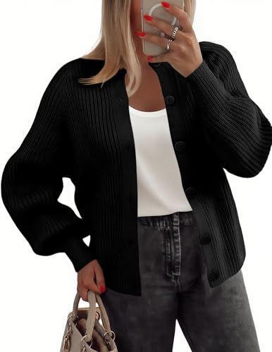 Zeagoo 2026 Cardigan Sweaters for Women Long Sleeve Chunky Knit Cardigan CEW Neck Button Down Fall Fashion Black Clothes
