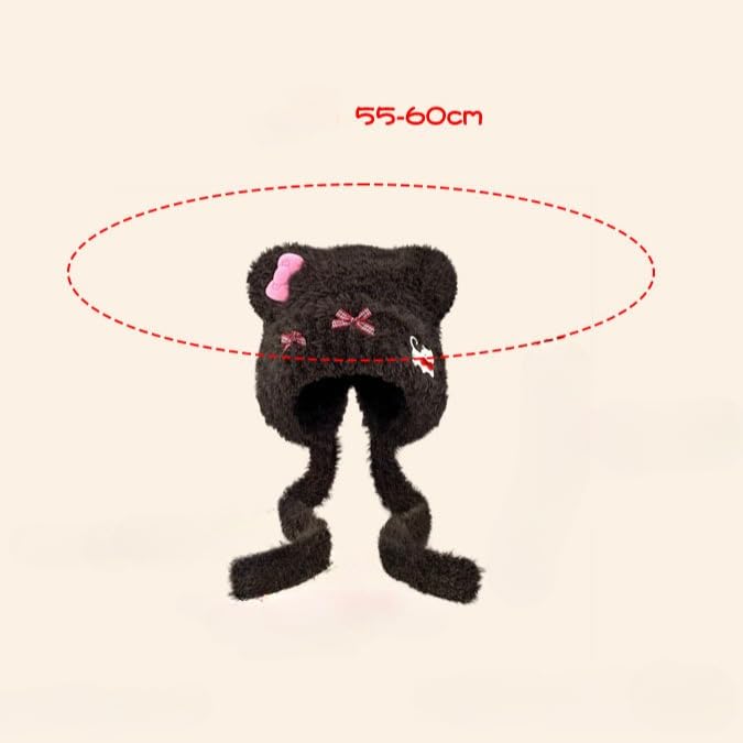 1-3 PIÈCES Mignon Bonnet Oreillettes Chapeaux Bowknot Déco en Peluche Tricoté Femmes Chapeau d'hiver Taille Unique Adultes Enfants Bonnet Moelleux