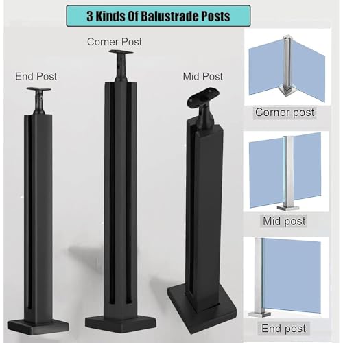Poste de acero inoxidable para barandilla de vidrio negro de 85 cm y fijación de escaleras 5