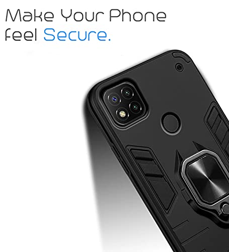 Image of Pikkme D5 Tough Armor Bumper Back Cover Case for Redmi 9,Redmi 9C |Ring Holder & Kickstand in-Built (Black)