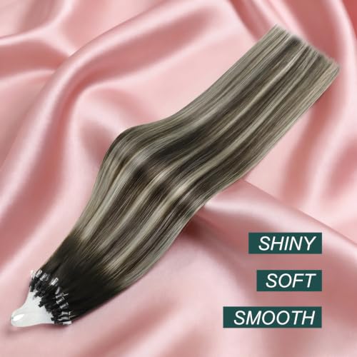 Image of Easyouth Micro Ring Hair Extensions Human Hair Balayage, Pre Bonded Hair