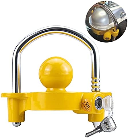 Funmit Trailer Lock Universal Coupler Ball Lock Fits 1-7/8", 2", and 2-5/16" Couplers, Boat Camper Accessories for Travel Trailers Adjustable Heavy-Duty Steel Hitch Lock Yellow