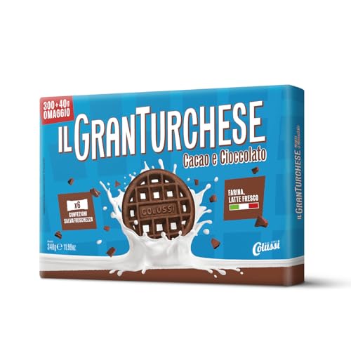 Il GranTurchese Cacao e Cioccolato - Biscotti Frollini con Buchi, Farina Italiana, Packaging con Carta Certificata FSC da 340g, 6 Confezioni Salvafreschezza