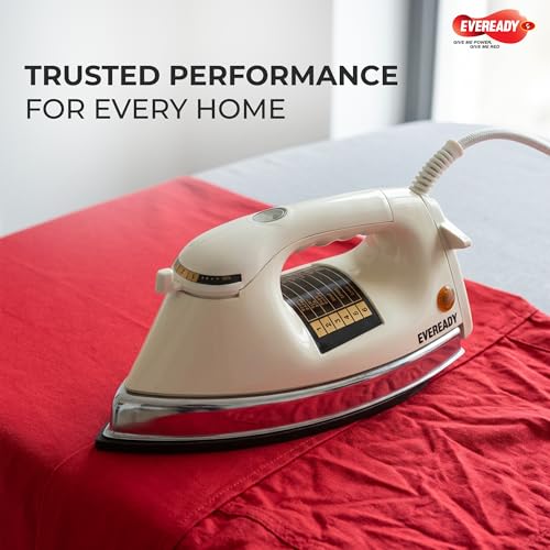 Image of Eveready EasyPress 1000W Heavy Weight Dry Iron with Non-Stick Soleplate, Adjustable Temperature Control, 360 Swivel Cord, Shock Proof Body for Smooth & Fast Ironing