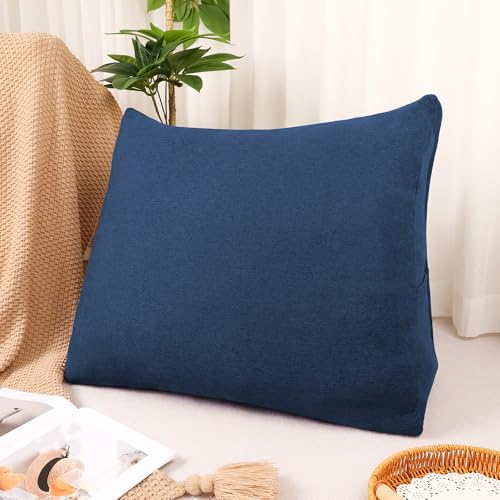 布団収納 クッション 布団収納袋 【大容量・省スペース・ポケット付き】 掛け布団 毛布 収納 背もたれ ヘッドボード 羽毛布団 マットレス クッションカバー 立てられる 無地 洗える (トライアングル型,ネイビーブルー)