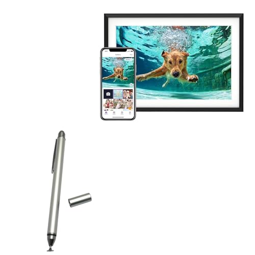 BoxWave Stylus Pen Compatible with Euphro 10.1 in Digital Picture Frame 32gb - DualTip Capacitive Stylus, Fiber Tip Disc Tip Capacitive Stylus Pen - Metallic Silver
