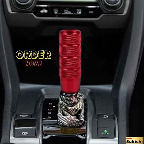 Image of Medirich Lifesciences Sukichi Car Gear Knob Stylish | Universal Car Gear Shift Knob | Manual Transmission Gear Shifter | Car Interior Accessories | Anti Slip Gear Lever Knob | (Slim Dotted, Red)