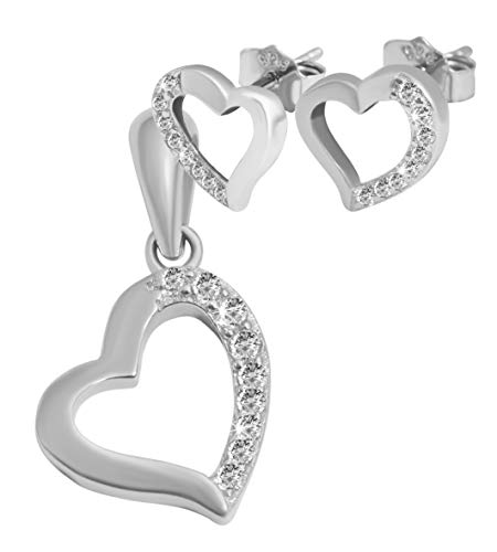 Preisvergleich Produktbild Giulia Luna - Schmuckset Herz 925er Silber Kette Ohrstecker Strass GL5260001