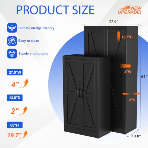 Image of GAIOUS 63 inch Tall Metal Storage Cabinet Black Cupboard Kitchen Pantry Cabinet
