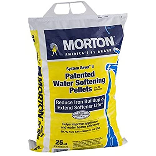 Morton Salt System Saver II Reduce Iron Buildup Phosphate Free Water Softener Pellets for Home Appliances and Water Heaters, 25 Pound Bag (2 Pack)