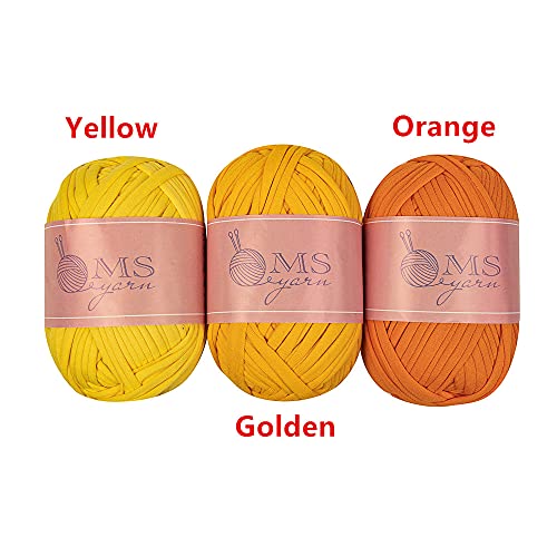 M-S Thick Knitting Yarn, Elastic Fabric Cloth T Shirt Yarn, Spaghetti Yarn For Hand Diy Bag Blanket Cushion Crocheting Projects,3.3 Oz, 30 Yard (Golden) #TOP2