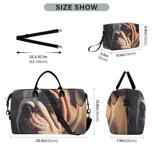 Large Travel Duffel Bag, Bulldog Puppy Cute Sports Tote Gym Bag, Shoulder Weekender Overnight Bag for Women Men, Carry On Luggage with Toiletry Bags3