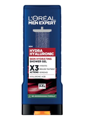 LOreal Paris Men Expert Hyaluronic Power Shower Gel Ultimate X3 Action Powered by Hyaluronic Acid to Hydrate Reduce Tightness and Refresh Skin in an XXL 400ml Format Hyaluronic Power