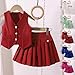 Girls 2 Piece Outfits Pleated A-Line Mini Skirt Set with Sleeveless Button Down V Neck Vest Summer Clothes for 2-8 Years