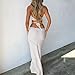 Women Crochet Knit Bodycon Maxi Dress Sexy Cut Out Front Lace up O Ring Open Back Long Dresses White