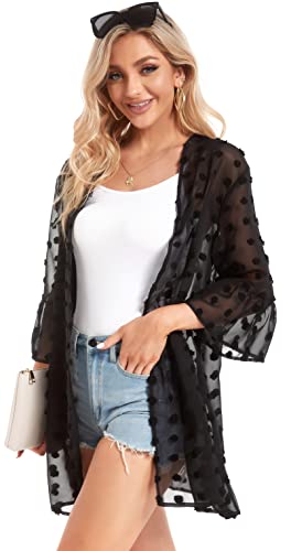 CHICGAL Womens Kimono for Summer Puff Sleeve Cardigan Casual Loose Fit Beach Cover Ups Resorts Swimwear