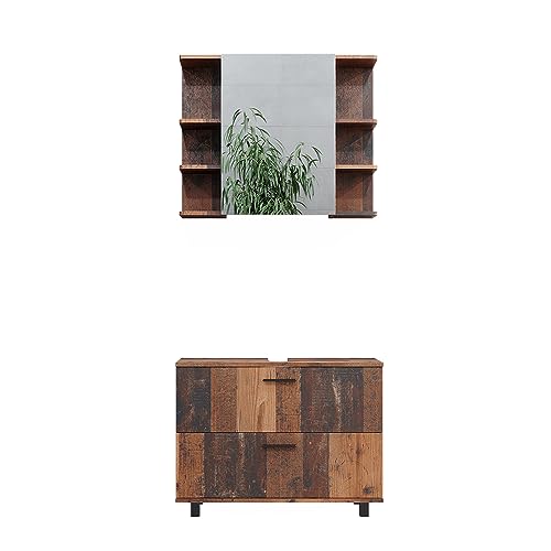 Vicco Set di mobili da bagno Ilias, Rovere rustico, 2 parti, mobile base 80 cm