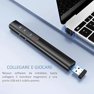 Puntatore Laser per Presentazioni + Borsa Portaoggetti - Controllo Remoto del Volume, Slideshow, Collegamenti Ipertestuali - Puntatore Laser Lunga Distanza. Nº RII-AEE: 20700 (Nero)