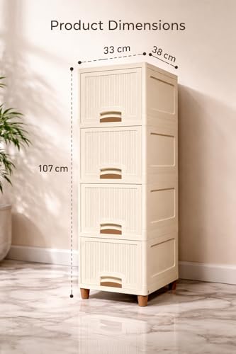 Image of Modular Storage Organizer | Stackable Wardrobe Cabinet for Clothes, Kitchen & Home | Space Saving Foldable Storage Box | Heavy Duty Plastic Organizer Rack (4 Piece)