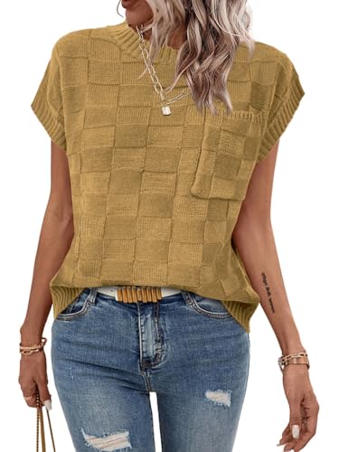 Image of Dimur Womens Sweaters Sleeveless Summer Tank Tops Casual Knit Sweater Vest Crewneck Loose Fit Pullover 2025