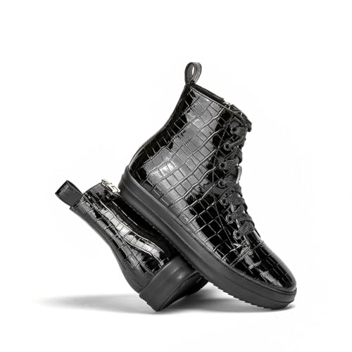 Image of IMPREMEY Women's High Top Sneakers Lace Up PU Leather Shoes with Thick Soles and Zipper, Fashionable Walking Shoes