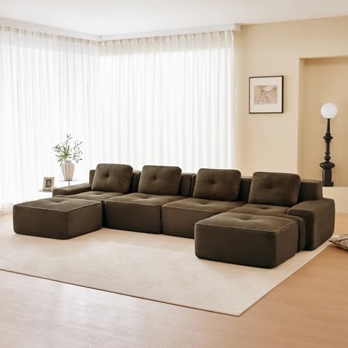 Image of Corduroy Modular Sectional Sofa, Oversized Cloud Couches for Living Room