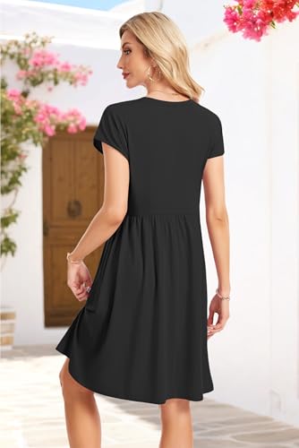 Image of AUSELILY Women's Summer Short Sleeve Knee-Length V Neck Dress with Pockets