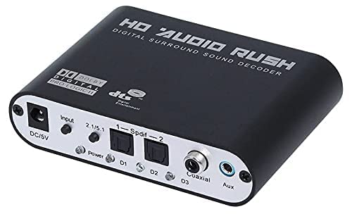 1Goal® 5.1 Channel HD Audio Rush, Digital Sound Decoder Converter, Optical SPDIF Coaxial Dolby AC3 DTS Stereo(R/L) to 5.1CH Analog Audio Black