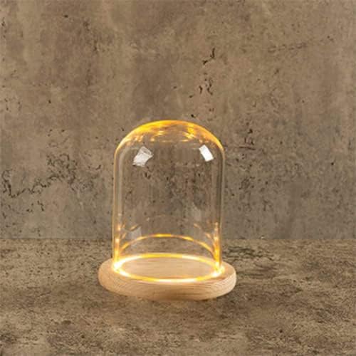 ACRLIE Glass Dome with LED Slot Light Black Base, Clear Glass Bell Jar Domes for Display Cloche, Keepsakes, Decorative Fill(9x12cm/3.5x4.7inch)