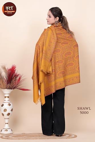 Image of KRITI Paisley Design Woollen Beige Color Shawl For Women